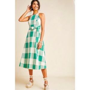 Anthropologie Maeve Green Greta Gingham Check Dress, Size 12